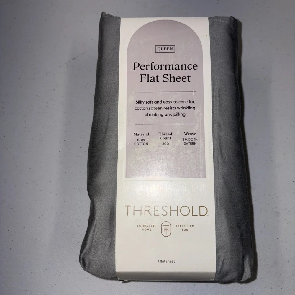 Queen 400 Thread Count Performance Flat Sheet Classic Gray - Threshold: Cotton